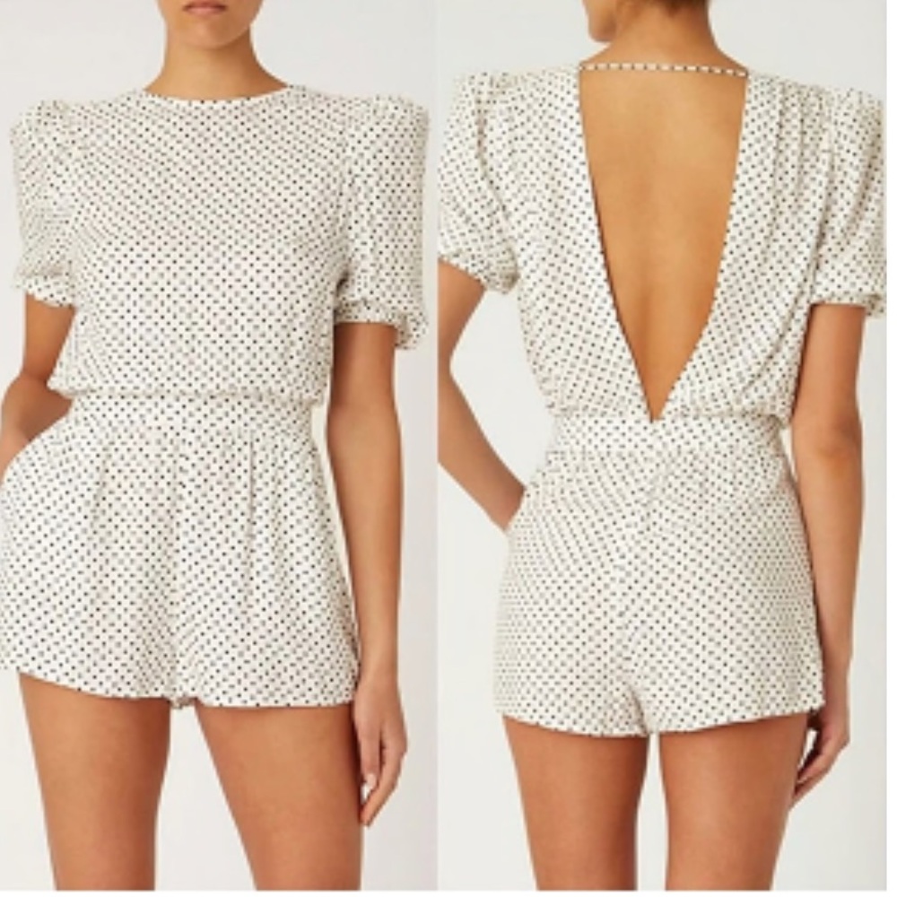 WeWoreWhat Balloon Sleeve Polka Dot Romper